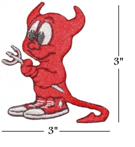 Cute DOPEY RED DEVIL Embroidered Patch iron on DIY Converse Shoes Pitch Fork - Picture 1 of 1