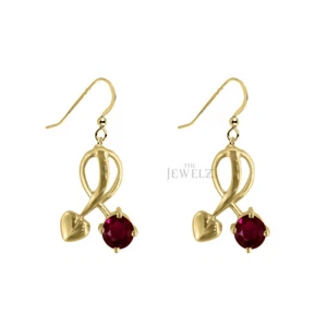 14K Gold 1.30 CT Ruby Gemstone Love Heart Earrings - The Jewelz - Picture 1 of 3