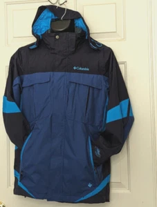 COLUMBIA MEN'S MECAN PASS INTERCHANGE JACKET HOOD OMNI-TECH SIZE S BLUE - Picture 1 of 14
