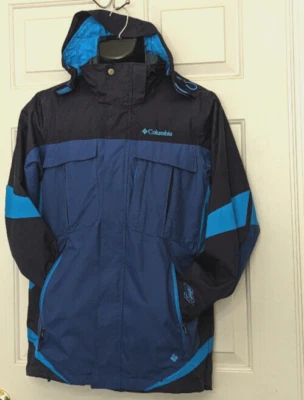 COLUMBIA MEN'S MECAN PASS INTERCHANGE JACKET HOOD OMNI-TECH SIZE S BLUE - Image 1 of 4
