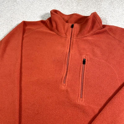LL Bean Sweater Men Large Adult Orange Quarter Zip Collared Fleece Pullover Hike - Image 1 of 4