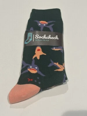 Meias divertidas femininas Blue Sharks cor verde tripulação meias funky meias novidade - Imagem 1 de 2