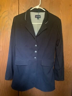 女士尺寸 12 EOUS Olympia 黑色英国盛装舞步外套带银色衬里领 — 第 1/4 张图片