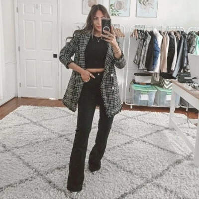 Blazer clássico DKNY tweee preto e branco peito duplo tamanho 10 - Imagem 1 de 4