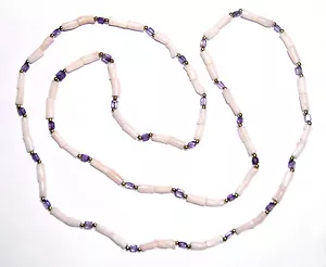 Precioso COLLAR 36" PIEL DE ÁNGEL CORAL/amatista oro 14k - Imagen 1 de 2