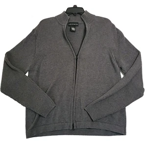Croft & Barrow Knit Sweater Mens Size Large Gray Full Zip Up Mock Neck Preppy - Picture 1 of 11