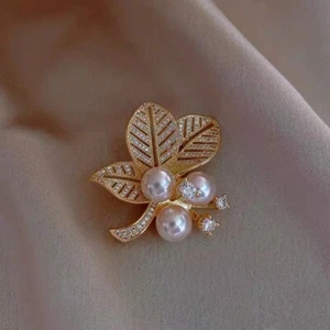 Perle hohl Aprikosenblatt Brosche Brust Blume Accessoire - Bild 1 von 7