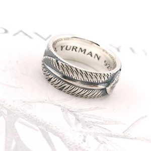 Anillo banda pluma frontera 10 mm plata esterlina David Yurman para hombre talla 8,5 - Imagen 1 de 9