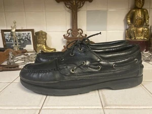 Colorado Mens Size 11 M Leather Black Boat Shoe Loafer Flat Rubber Sole Lace - Picture 1 of 17