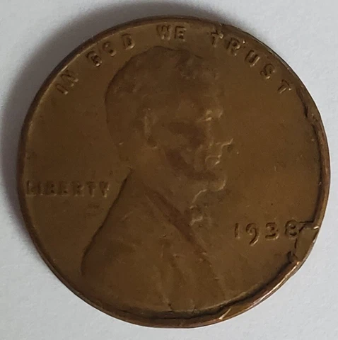 1938 Lincoln penny/cent; Possible Clipped Planchet ERROR???; See Pics; FREE Ship Cover
