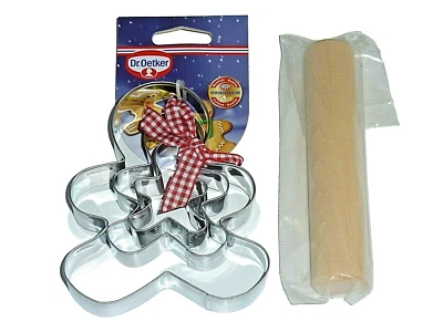DR. OETKER 3 COOKIE CUTTER COOKIE CUTTERS & DOUGH ROLL GINGERBREAD MAN NEW - Image 1 of 3