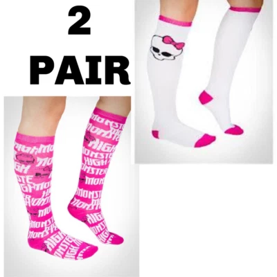 TOO CUTE! New Monster High Mattel Knee High Socks 2 Pair Size 9-11 B145 Doll - Image 1 of 4