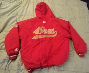 Vintage Starter San Francisco 49ERS SCRIPT  Jacket Mens  XL Red Parka Puffer  - Picture 1 of 16