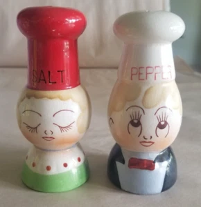 Vintage Ceramic Maid & Waiter Salt And Pepper Shaker Set / JAPAN -MCM - 4.5"Tall - Picture 1 of 6