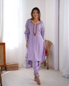 Fancy Thread With Sequence Work Chinnon Silk Top And Bottom With Fancy Dupatta - Picture 1 of 12