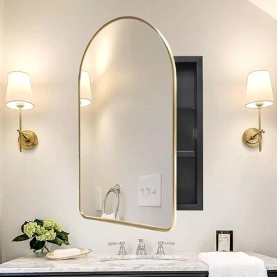 Arched Medicine Cabinet Bathroom Recessed Mirror Cabinet Metal Framed 20x31Inch - Image 1 of 4