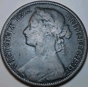 1877 Great Britain One Penny Excellent Antique British Coin - Picture 1 of 2