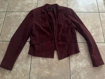 Chaqueta corta de cuero White House Black Market M borgoña Foto 1 de 4