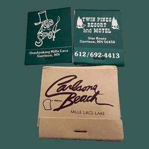3 Mille Lacs Lakes Resturant Matchbook Doble Pins Carlsona Top Spot Sin Estampar - Imagen 1 de 2