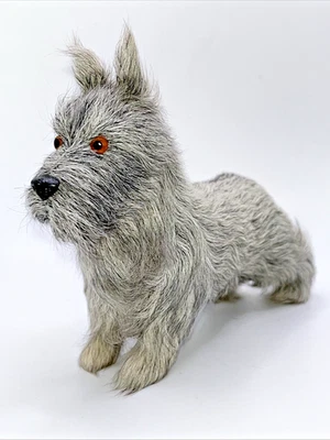 Vintage Terrier Dog Real Fur Miniature Standing 6 1/2" Long Adorable Gray White - Image 1 of 4