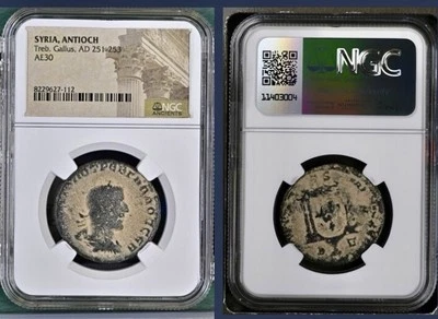 Emperor Trebonianus Gallus Ancient Roman Sestertius NGC Genuine 251-253AD Temple - Image 1 of 4