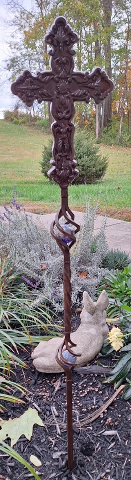Rustic Metal Garden Decor Cross With Glass Balls - Image 1 of 1