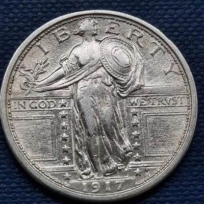 Cuarto de dólar Standing Liberty 1917 25c alto grado tipo 1 sin circular #93664 Foto 1 de 2