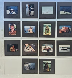 VINTAGE 1970'S SET OF PHOTO SLIDES OF PRETTY AMERICAN WOMAN GREEN 2 PIECE BIKINI - Picture 1 of 5