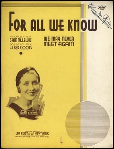 Partituras For All We Know Ruth Etting / Lewis & Coots 1934 - Imagen 1 de 1