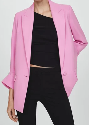 NUEVO SIN ETIQUETAS MNG Rosa Mujer Talla XS Un Botón Chaqueta a Medida con Mangas Revueltas Forradas Foto 1 de 4