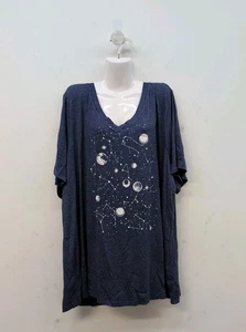 Bloomchic Moon and Star Print V Neck Women's T Shirt Top US 28 Dark Blue - Picture 1 of 9