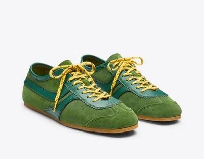 100% Auth DRIES VAN NOTEN Suede Sneakers Green Suede Leather Yellow Laces 36 Foto 1 de 4