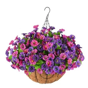 Artificial Flowers Hanging Baskets, 7 Bundles Morning Glory Outdoor Hanging - Picture 1 of 8