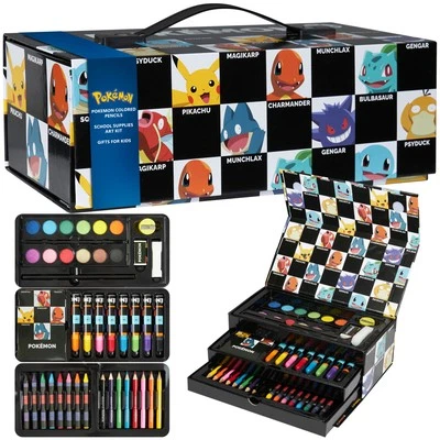 Pokémon Kids Checked Drawer Art Case Set Painting Drawing Colouring - Image 1 of 4