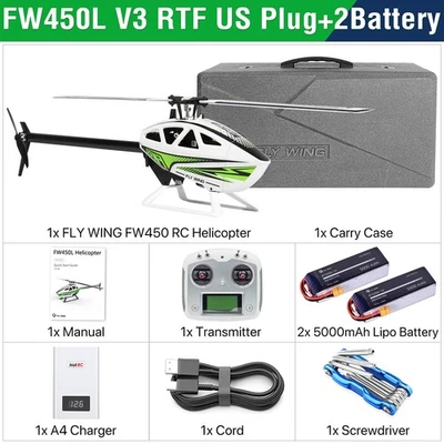 Fly Wing FW450L V3 6CH 3D GPS Automatic Return RC Helicopter RTF 2 Battery - Image 1 of 4