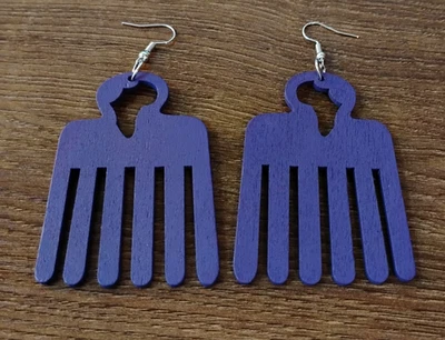 Dark Purple Earrings Dangle Wooden - Image 1 of 3