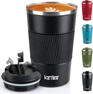 KETIEE Travel Mug, 380ml Isolierbecher Edelstahl mit A02-schwarz-380ml  - Bild 1 von 9