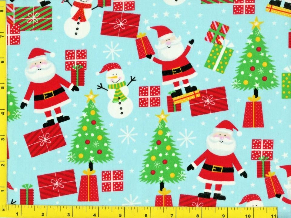 Papá Noel muñecos de nieve presenta copos de nieve Navidad acolchado tela de costura por yarda #3183 Foto 1 de 1