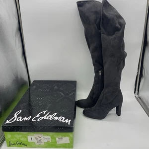 Sam Edelman Womens 8 Boots Kent Over the Knee Dark Gray Soft Vegan Suede Hi Heel - Picture 1 of 17