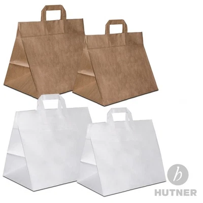 Bäckertüten braun/weiss Flachhenkel Kuchentragetaschen Papiertaschen zwei Größen - Bild 1 von 4