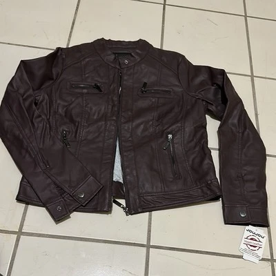 Chaqueta JouJou Mujer Marrón Imitación Cuero Moto Cremallera Manga Larga Talla Grande Foto 1 de 4