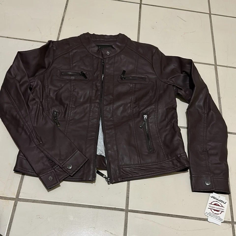 Chaqueta JouJou Mujer Marrón Imitación Cuero Moto Cremallera Manga Larga Talla Grande Foto 1 de 4