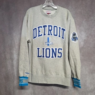全新无标签 Mitchell & Ness NFL 底特律狮子队复古 60 号圆领运动衫男式 L — 第 1/4 张图片