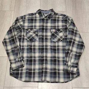 Camicia Carhartt Pearl Snap Uomo XL Cropped Plaid Nera Relax Fit  - Foto 1 di 8