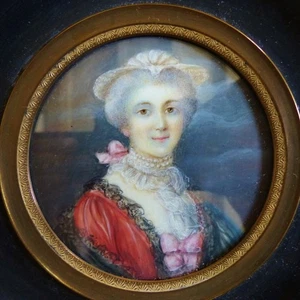 SCHÖNES GROSSES MINIATURGEMÄLDE Ende 18. / Anfang 19. Jh. DAMENPORTRÄT - Bild 1 von 7