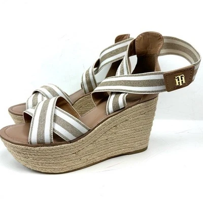 TOMMY HILFIGER Sz 9 Beige THEIA Espadrille SLIP ON Platform Wedge Sandal NWOB — 第 1/4 张图片