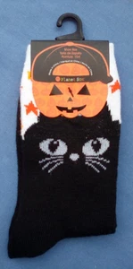 NEW KIDS HALLOWEEN SOCKS PLANET SOX BLACK CAT SIZE SHOE 10-4 - Picture 1 of 1