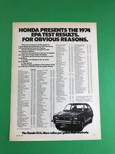 1974 HONDA CIVIC VINTAGE ORIGINAL PRINT AD ADVERTISEMENT PRINTED 1 PAGE - Imagen 1 de 1