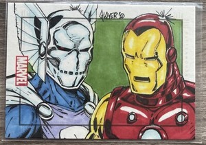 2010 RITTENHOUSE MARVEL ( MIKE GLOVER ) 1/1 SKETCH CARD - IRON MAN & DREADKNIGHT