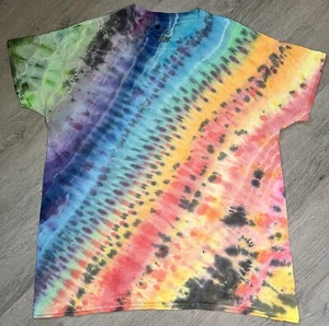 Large Handmade Rainbow Lines Diagonal Tie Dye T-shirt Hanes Heavy Cotton Tee - Picture 1 of 4